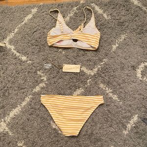 Cabana del Sol yellow and white striped key-hole bikini, size small
